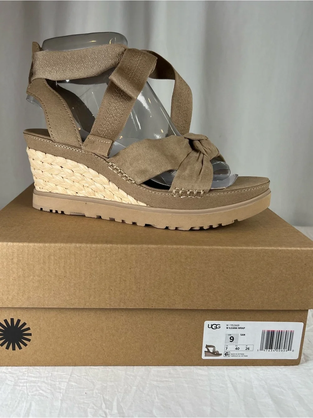 UGG Women’s Ileana Ankle Strap Espadrille Platform Wedge Sandal Sand Sz9 NEW